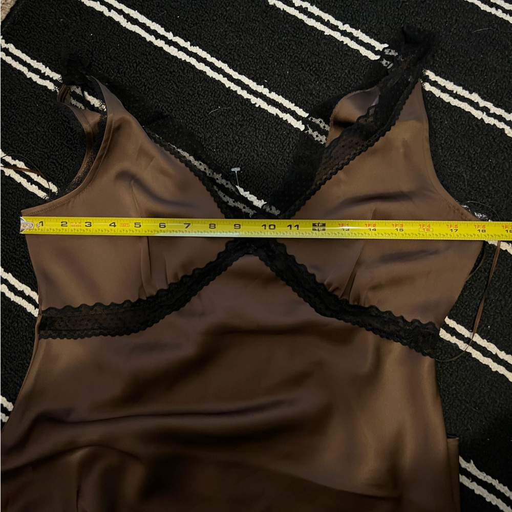 House of Harlow 1960 Brown Satin Black Lace Slip Dress - Picture 8 of 8